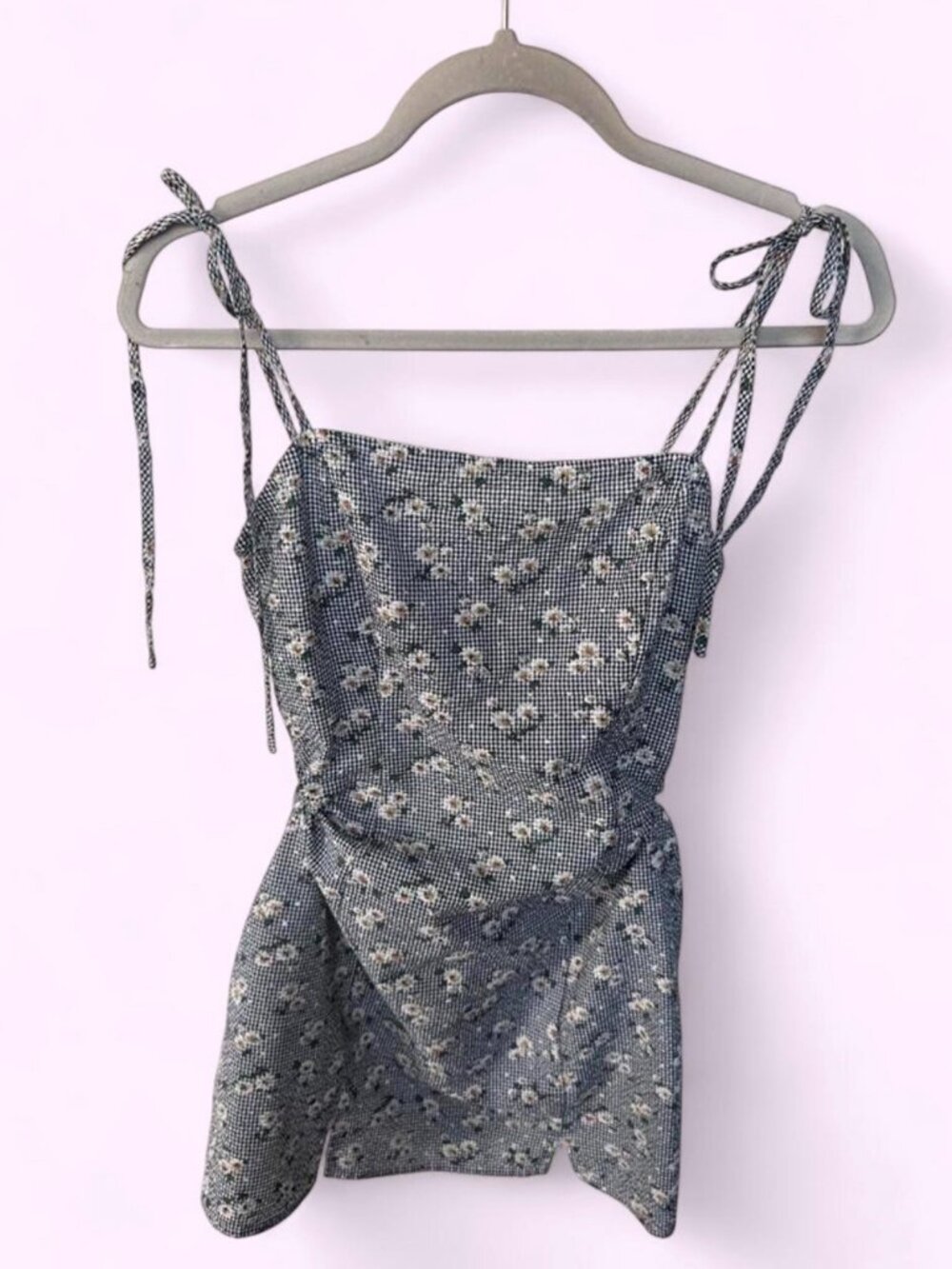 Urban Outfitters Women's Size Small White and Black Floral Dress (Gingham)